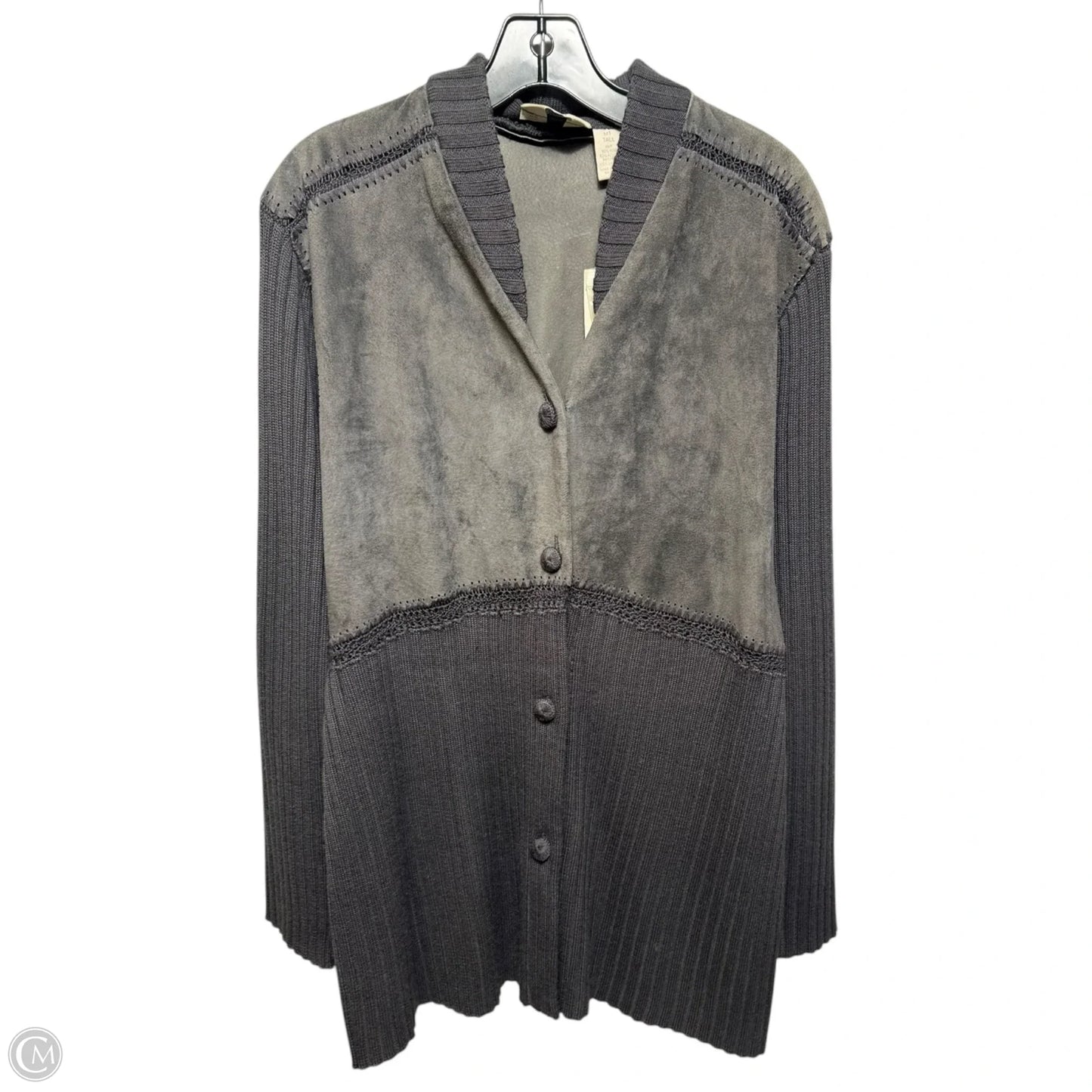 Leather & Wool Sweater Cardigan By J. Jill In Grey, Size: M Tall