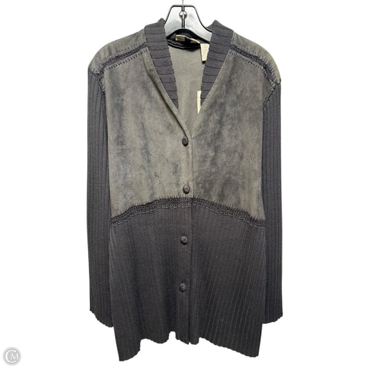 Leather & Wool Sweater Cardigan By J. Jill In Grey, Size: M Tall