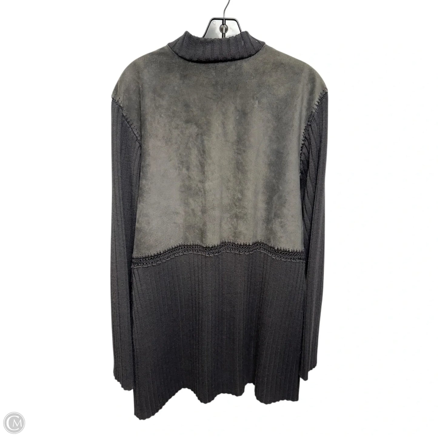 Leather & Wool Sweater Cardigan By J. Jill In Grey, Size: M Tall