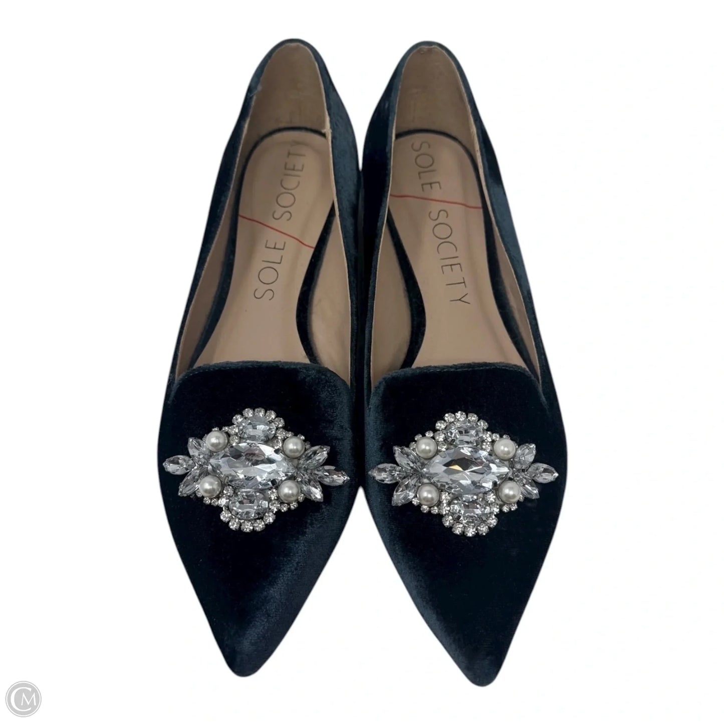 Edie Velvet Embellished Shoes Flats By Sole Society In Green, Size: 8.5