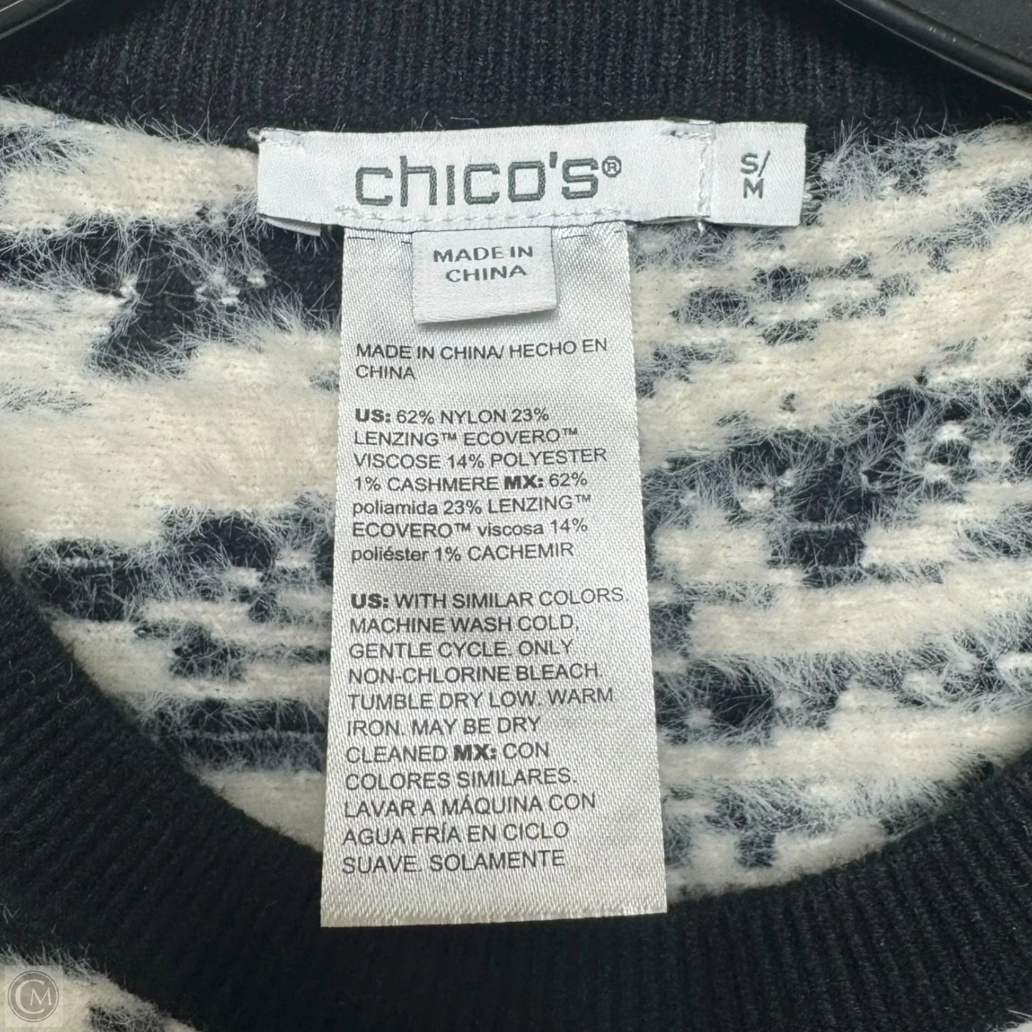 Sweater By Chicos In Black & White, Size: S/M