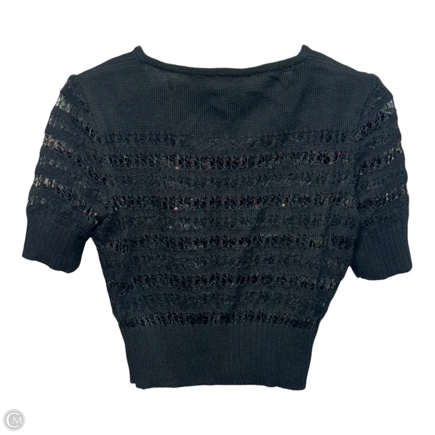 Open Knit Cropped Cardigan Sweater Luxury Designer By St John Couture In Black, Size: 6