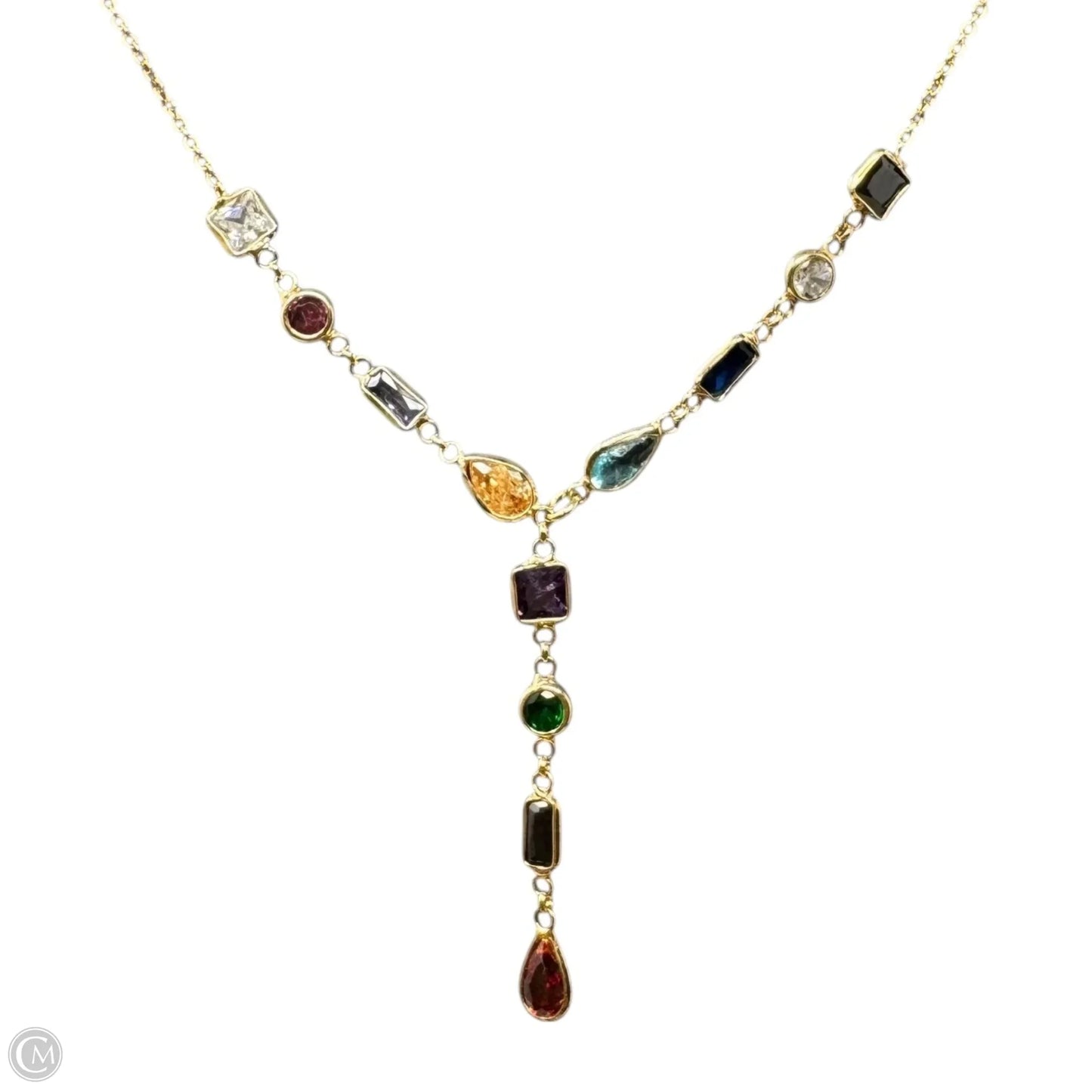 Multi Gemstone Y Drop Necklace Sterling Silver By Marzocchi