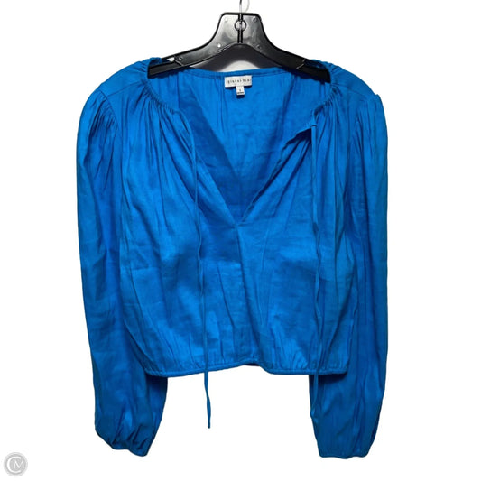 Linen Blend Top Long Sleeve By Gianni Bini In Blue, Size: S