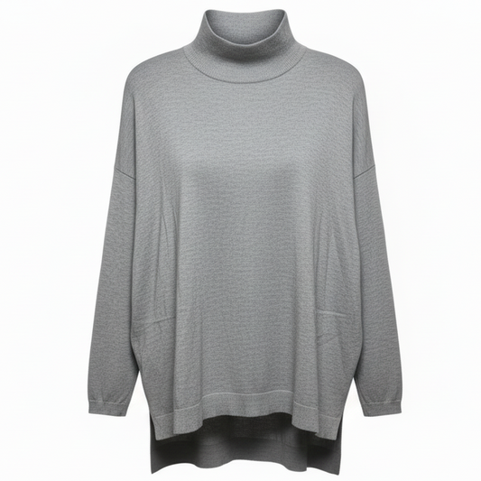 Zip Back Mock Neck Sweater By Tahari In Grey, Size: 2X