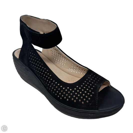 Reedly Salene Wedge Sandals By Clarks In Black, Size: 8.5