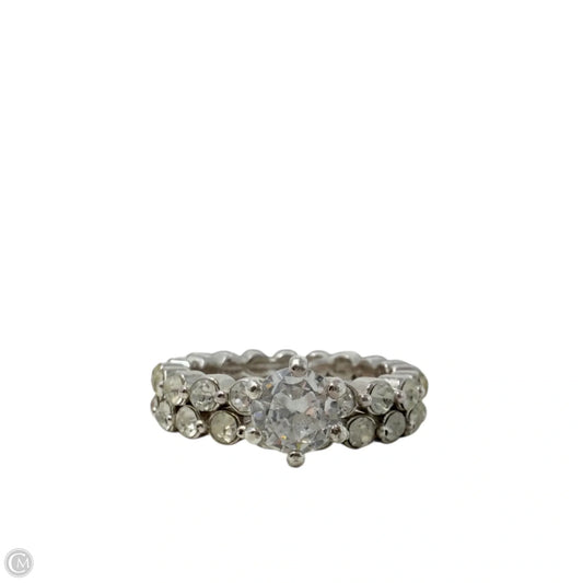 Silver Tone Clear Stone Wedding Band Set