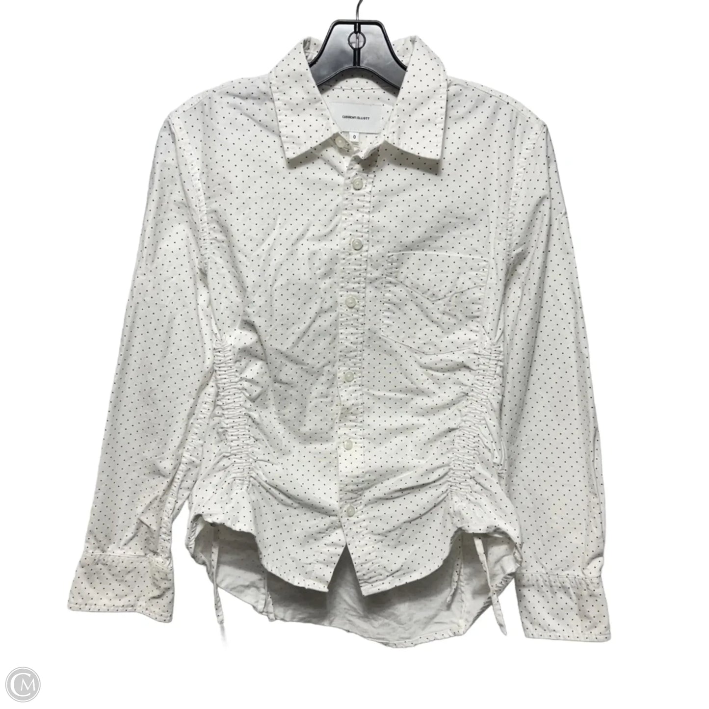 Ruched Waist Collared Top Long Sleeve By Current Elliott In Polkadot Pattern, Size: 0