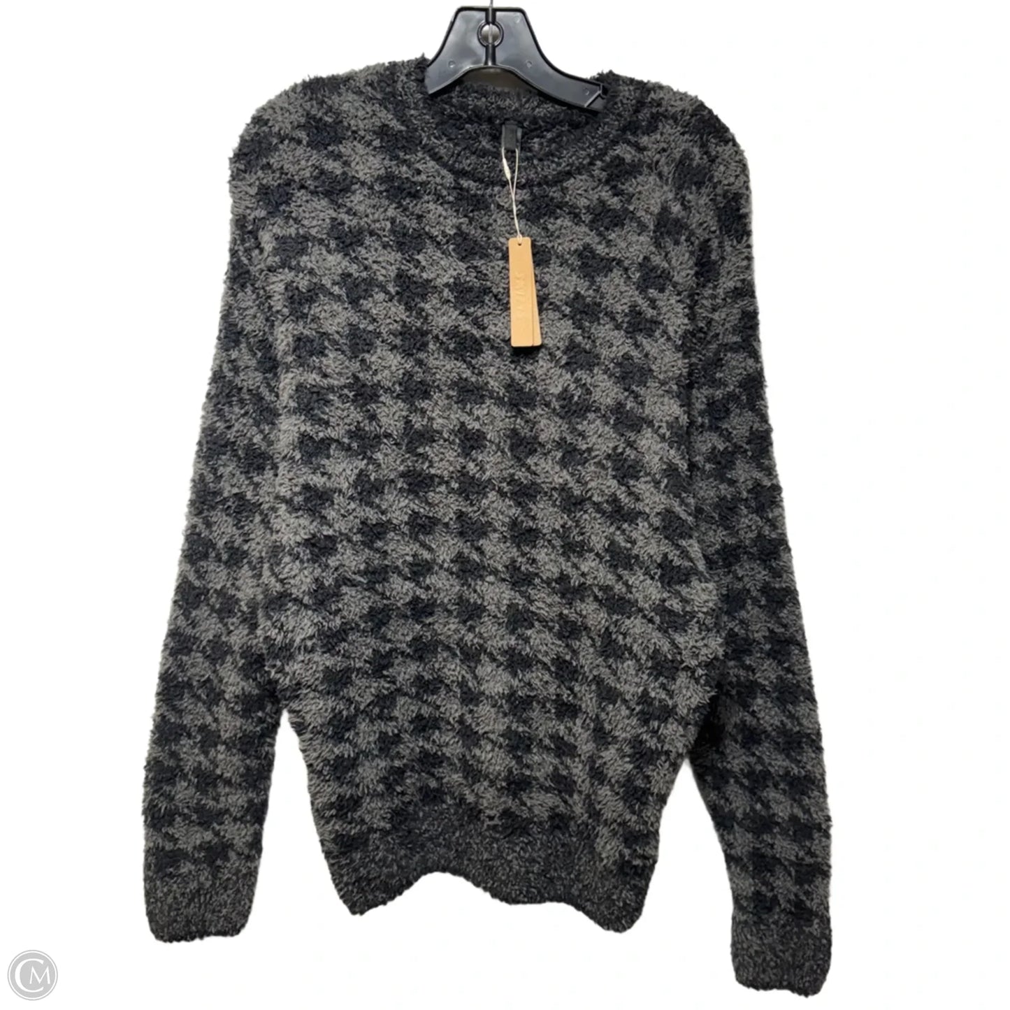Cozy Knit Unisex Pullover Sweater By Skims In Green & Grey Houndstooth, Size: S/M