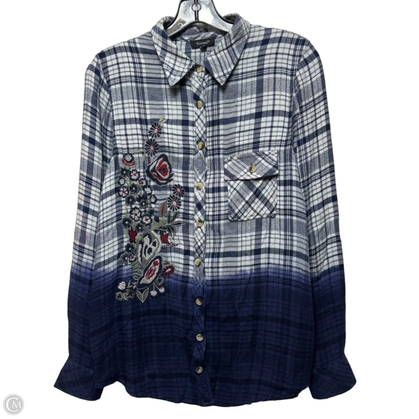 Top Long Sleeve By Tolani In Plaid Pattern, Size: M