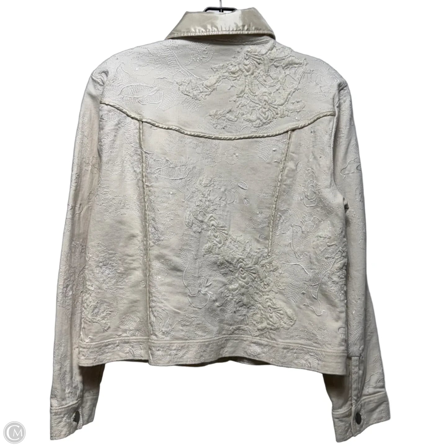 Jacket Denim By Chicos In White Denim, Size: 8
