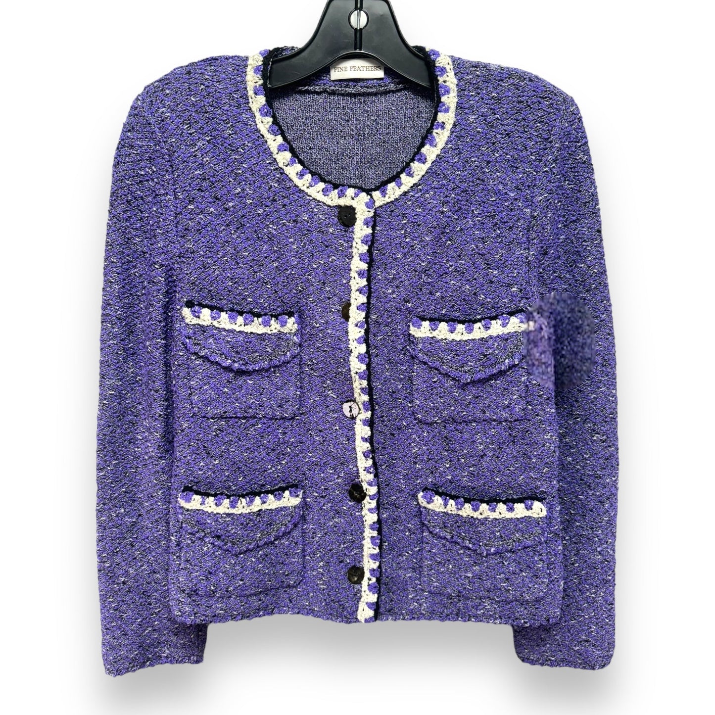 Sweater Cardigan By Fine Feathers In Purple, Size: 6