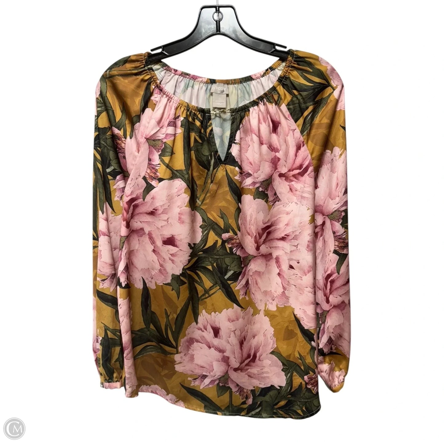 Blouse Long Sleeve By Chicos In Floral Print, Size: S