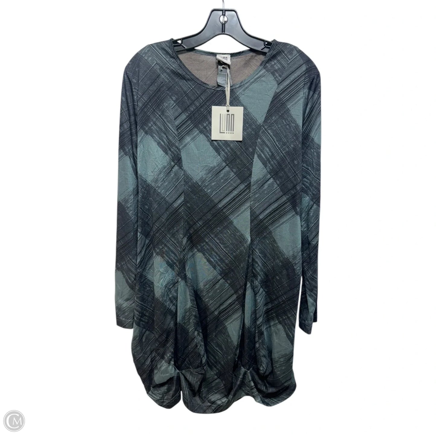 Gathered Hem Charmille Tunic Long Sleeve By Lunn By Lilith In Black & Green, Size: L