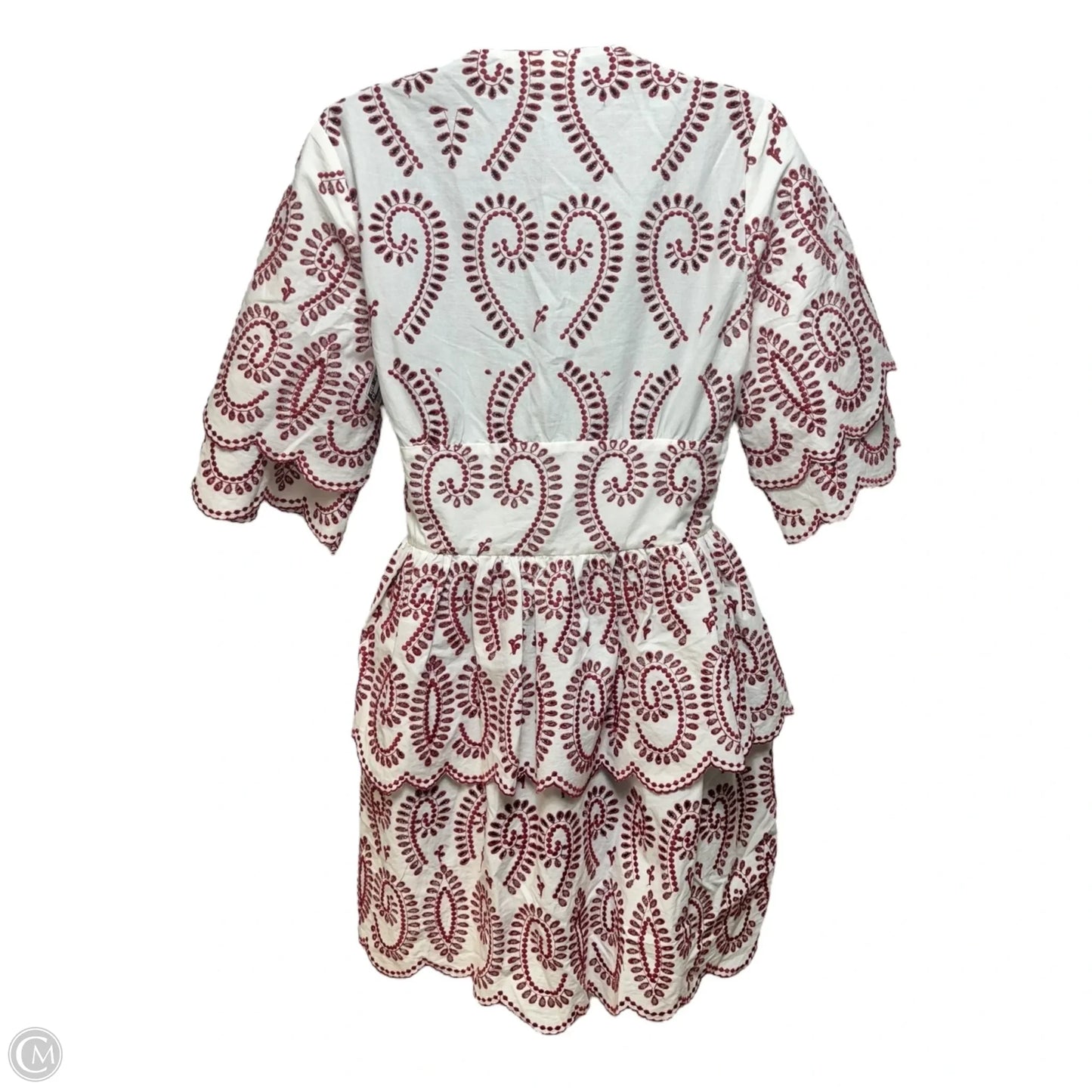 Remember Embroidered Tiered Scallop Hem Dress Casual Short By Maje In Red & White, Size: S