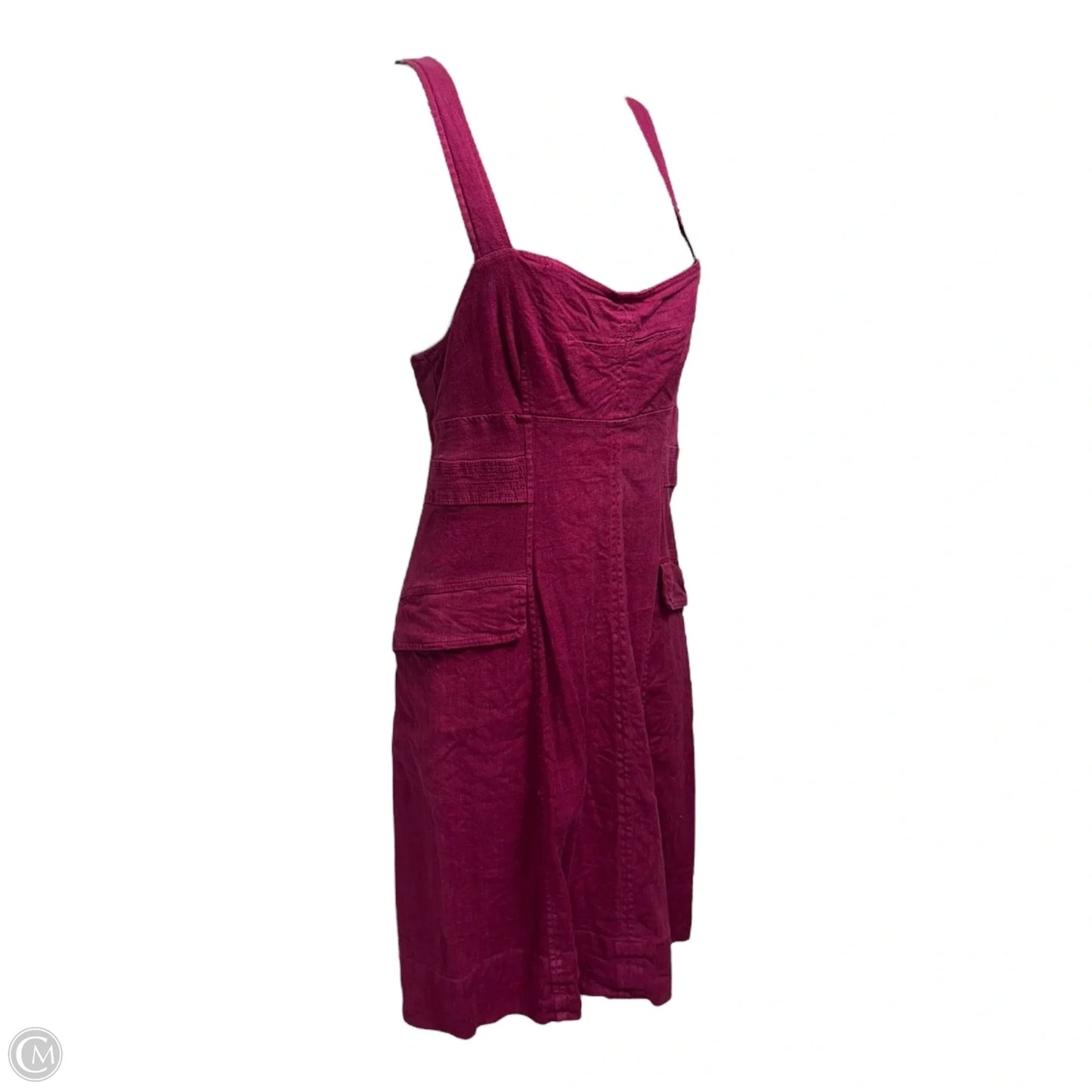 Square Neck Linen Blend Cargo Dress By Anthropologie In Maroon, Size: 6
