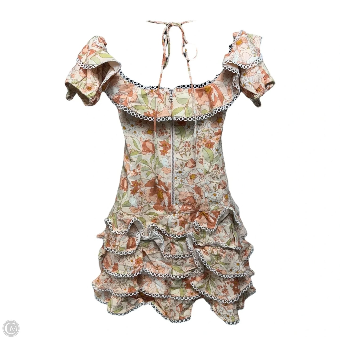 Caitlyn Halter Linen Blend Off Shoulder Ruffle Dress Casual Short By Bardot In Floral Print, Size: Xs