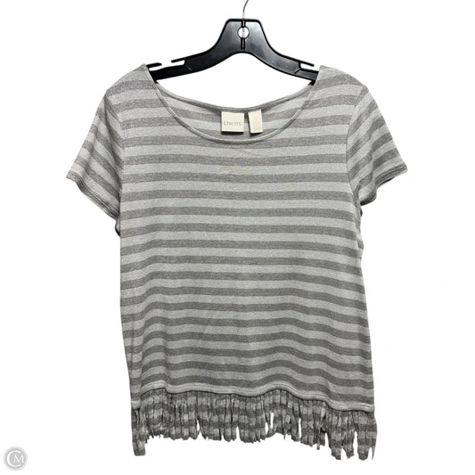 Metallic Top Short Sleeve By Chicos In Striped Pattern, Size: M