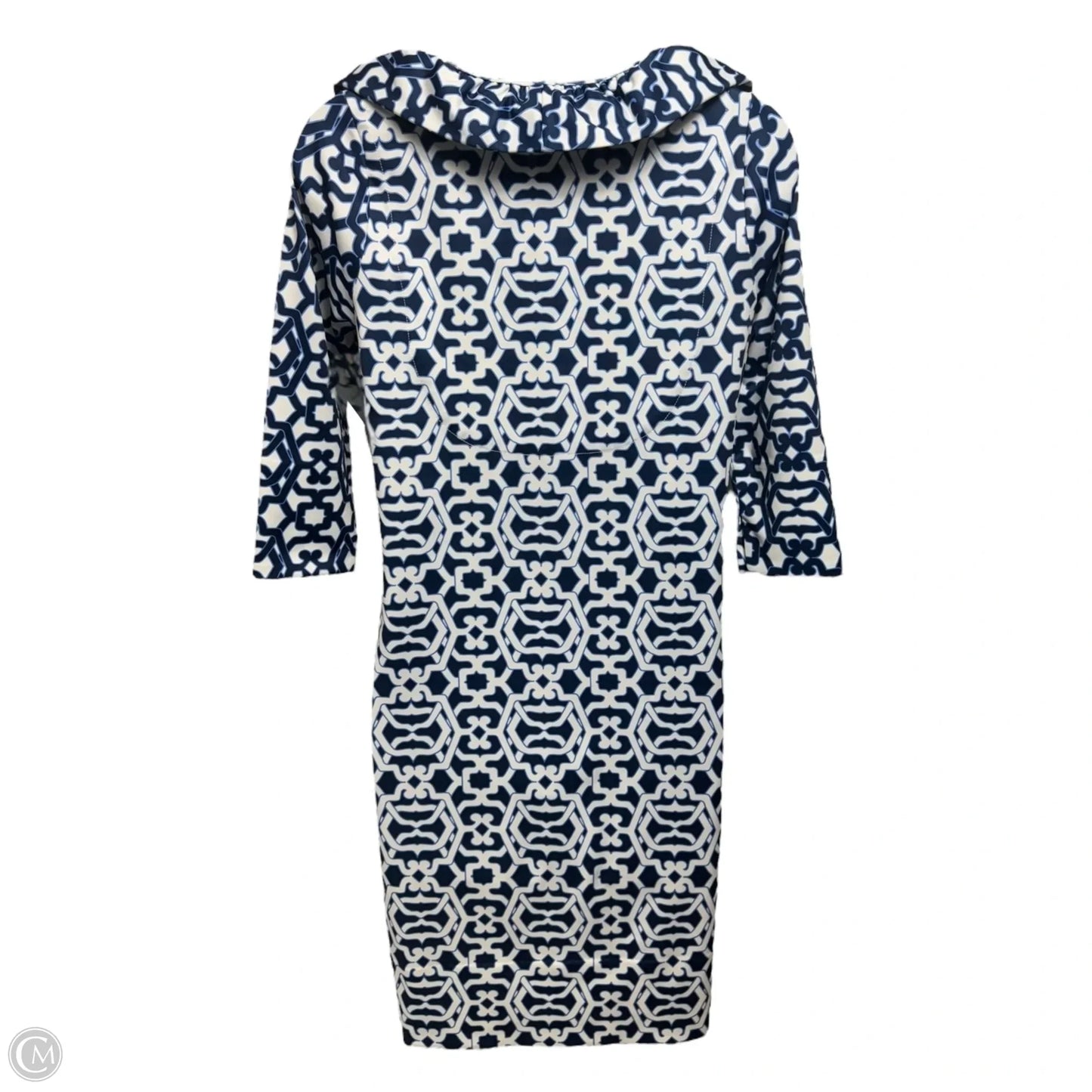 Ruffle Neck Dress Casual Short By Gretchen Scott In Blue & White, Size: S