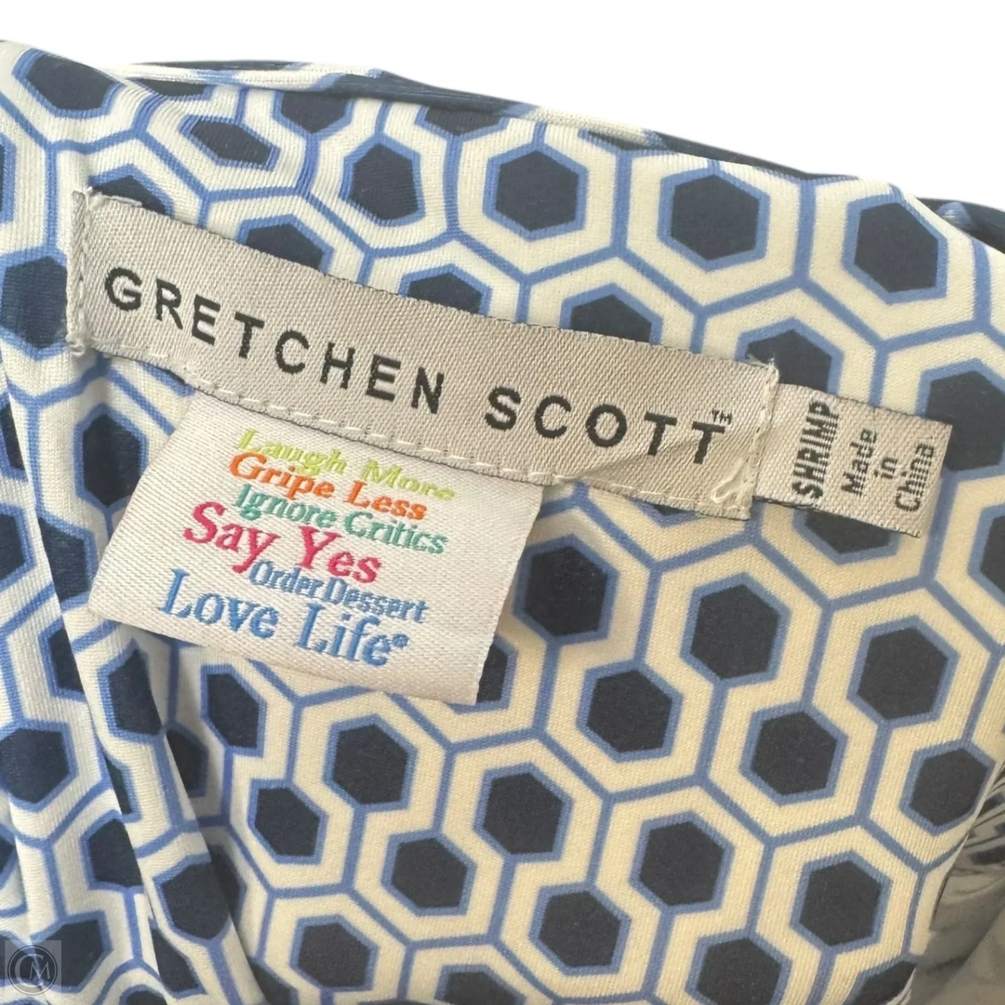 Ruffle Neck Dress Casual Short By Gretchen Scott In Blue & White, Size: S