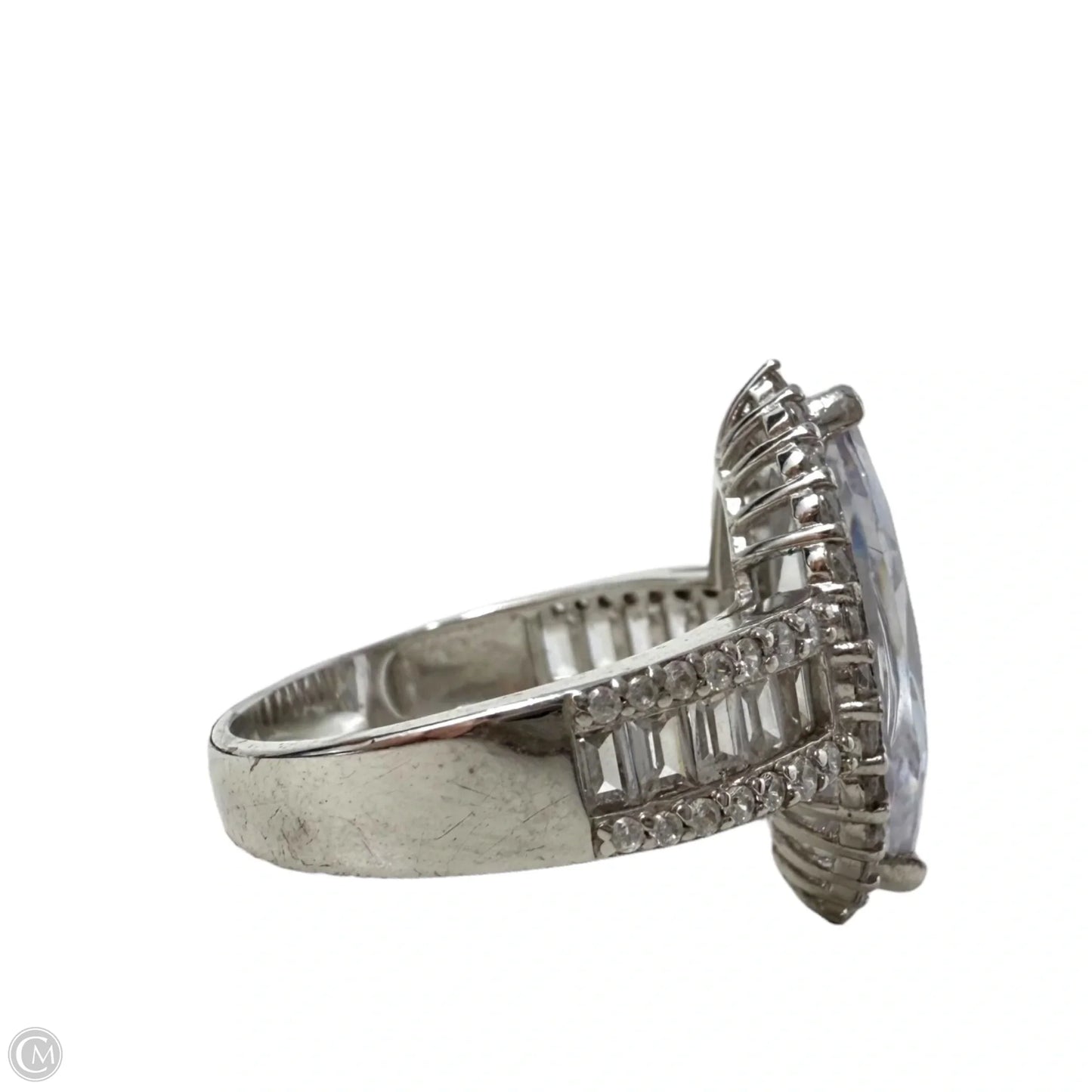 Sterling Silver Halo Baguette And Marquise CZ  Ring By Clothes Mentor, Size: 9