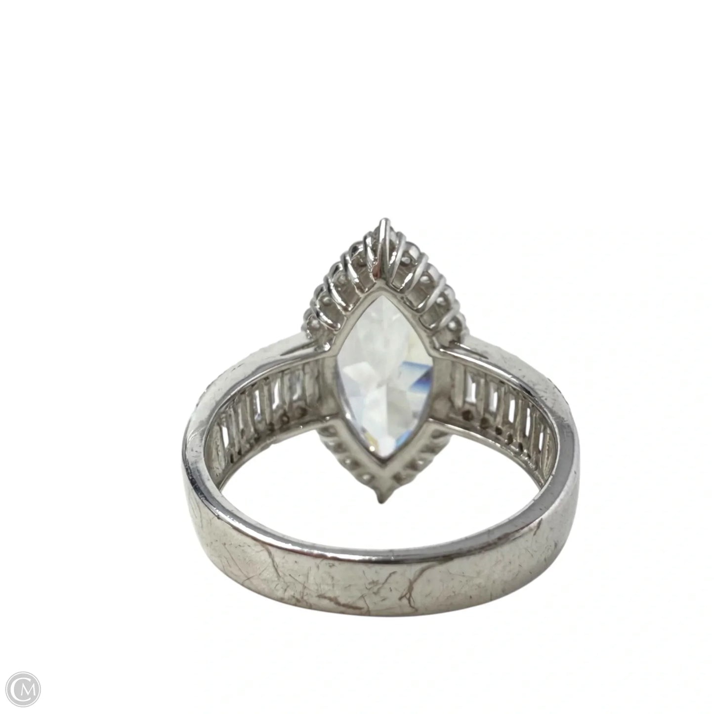 Sterling Silver Halo Baguette And Marquise CZ  Ring By Clothes Mentor, Size: 9
