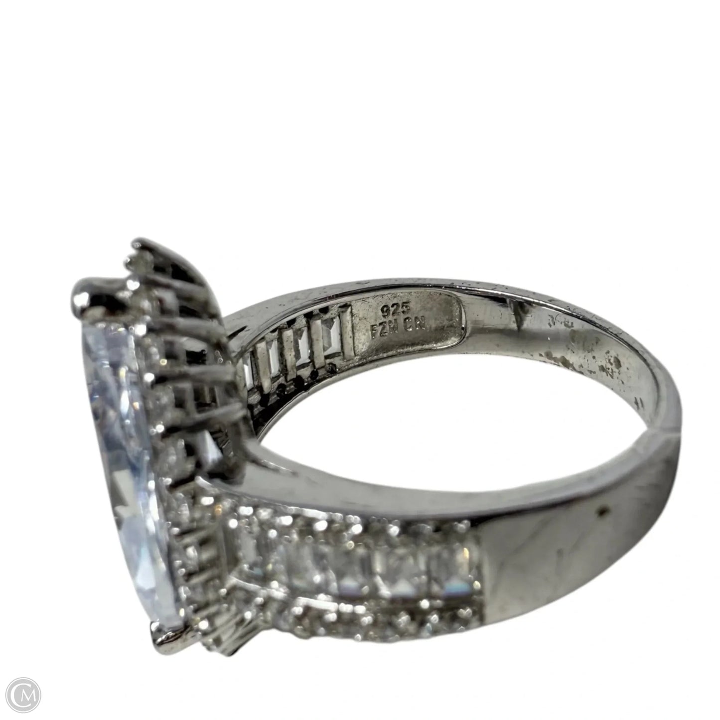 Sterling Silver Halo Baguette And Marquise CZ  Ring By Clothes Mentor, Size: 9