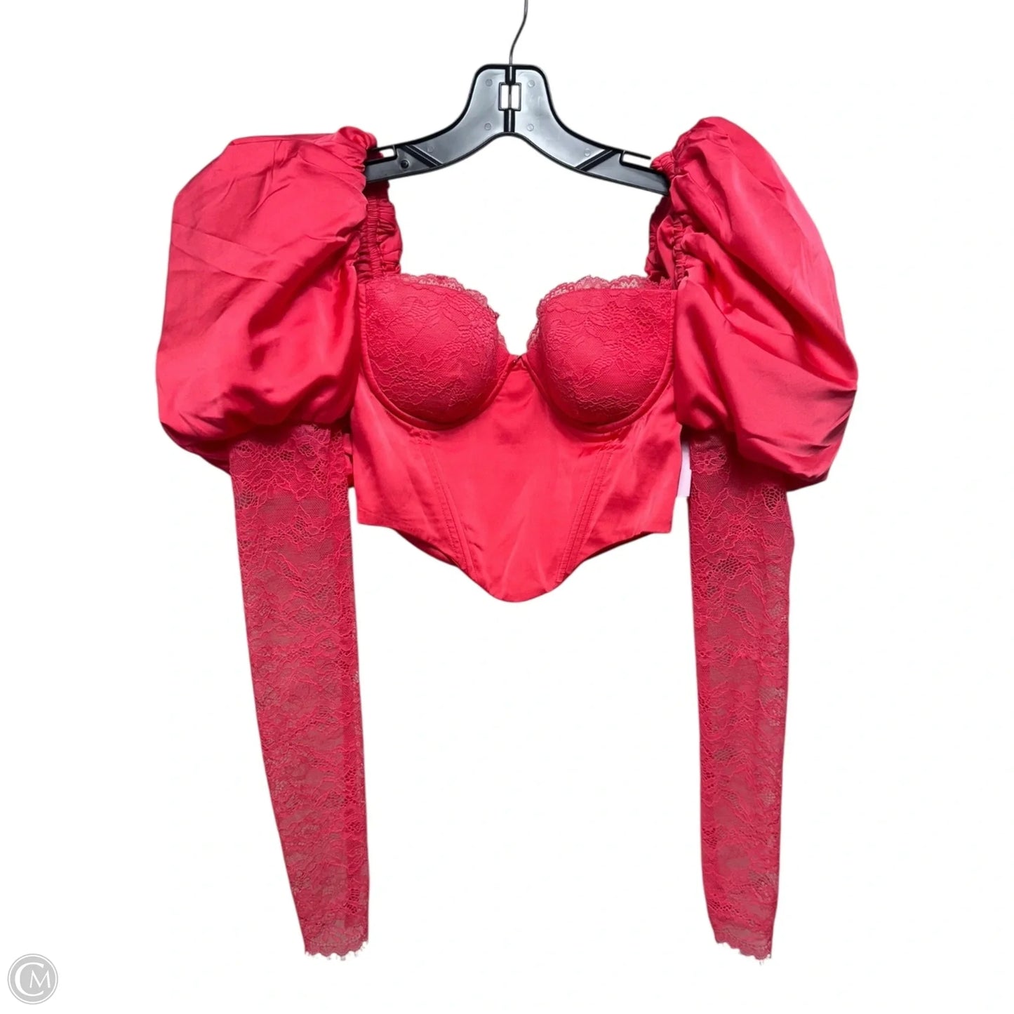 Somebody To Love Puff Sleeve Satin Lace Crop Top By Oh Polly In Hot Pink, Size: 4