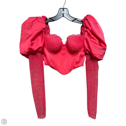 Somebody To Love Puff Sleeve Satin Lace Crop Top By Oh Polly In Hot Pink, Size: 4
