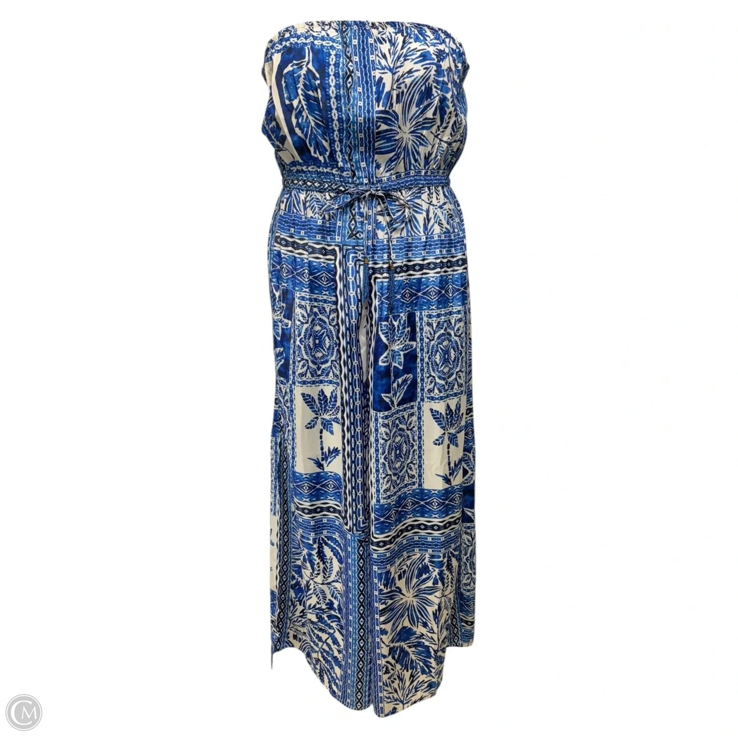 Printed Bandeau Jumpsuit By True Destinations In Blue & White, Size: L