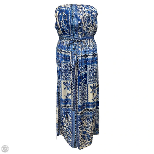 Printed Bandeau Jumpsuit By True Destinations In Blue & White, Size: L