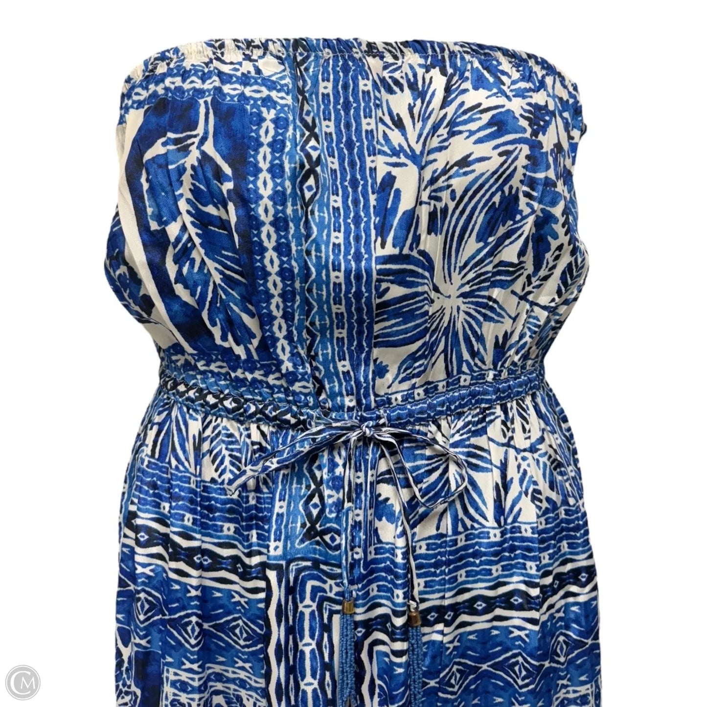 Printed Bandeau Jumpsuit By True Destinations In Blue & White, Size: L