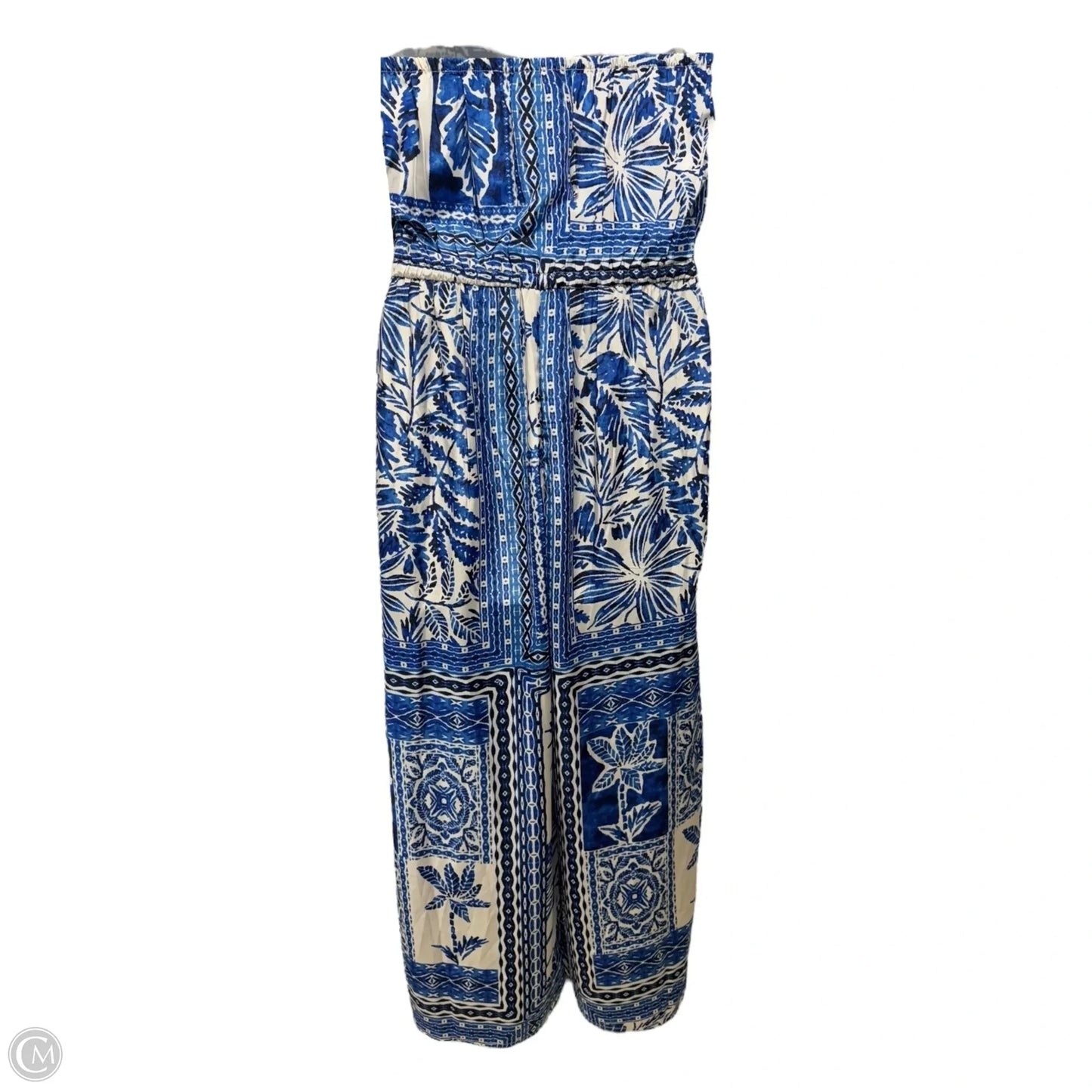 Printed Bandeau Jumpsuit By True Destinations In Blue & White, Size: L