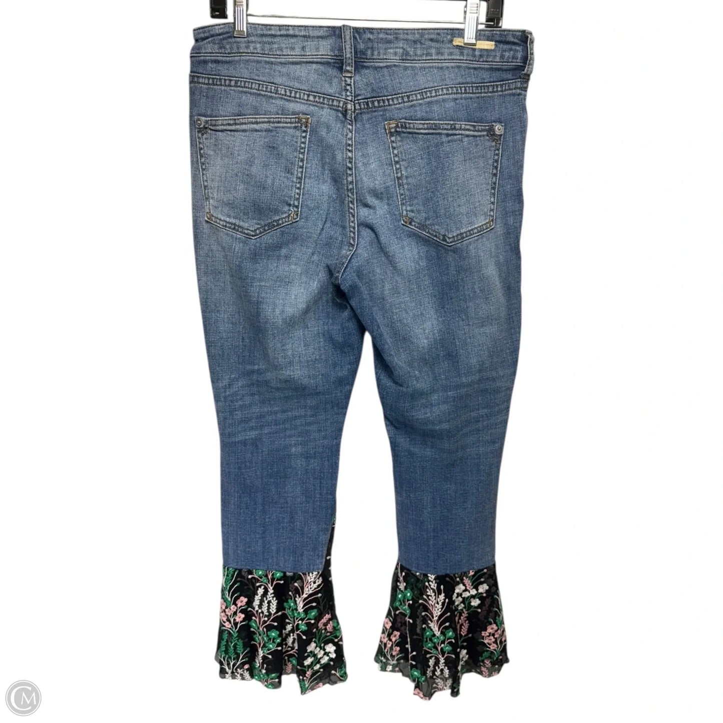 Mid-Rise Slim Boyfriend Jeans with Floral Embroidery Mesh Flare By Pilcro and the Letterpress In Multi-colored, Size: 8/29