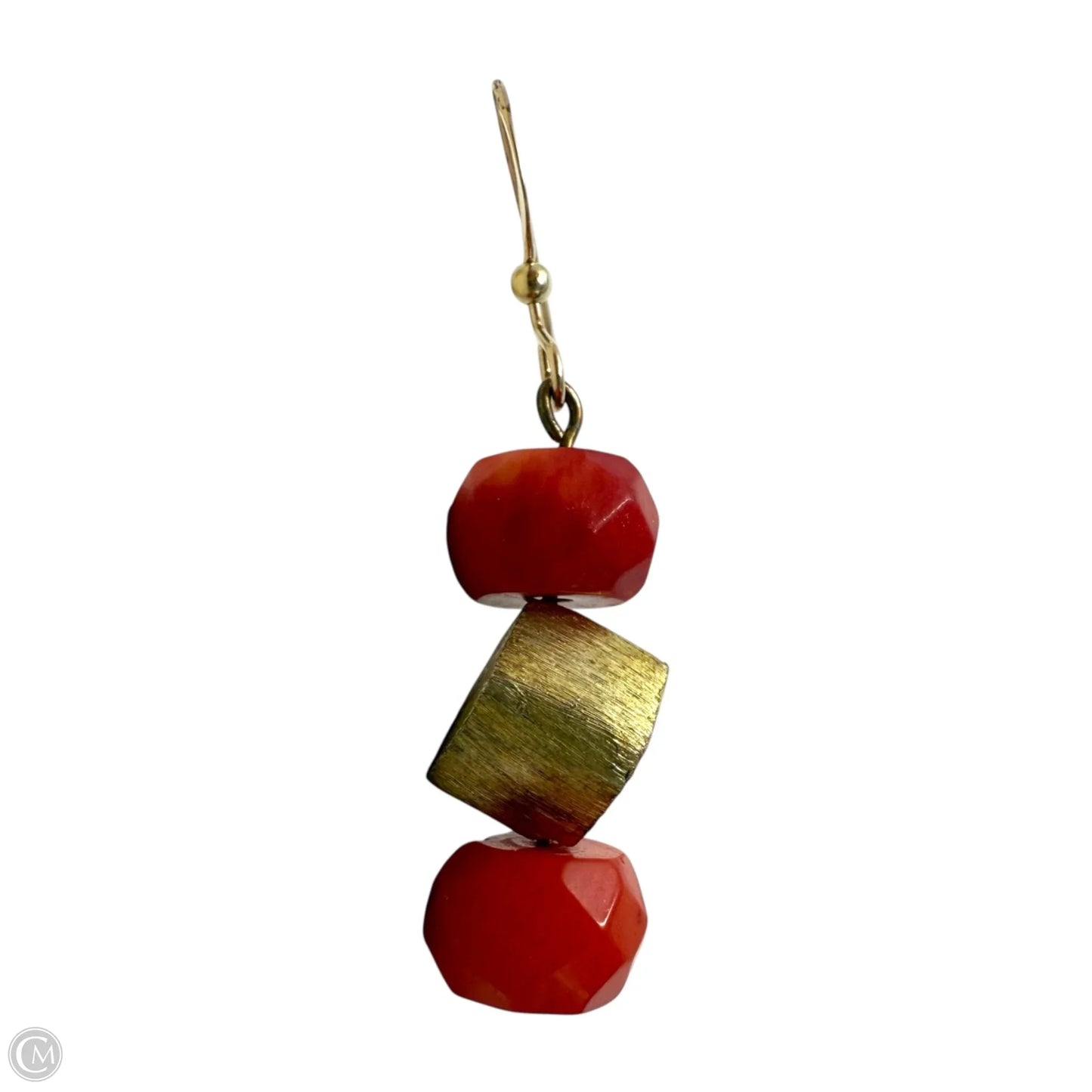Faceted Red Coral & Brushed Vermeil Box Beaded French Wire Earrings