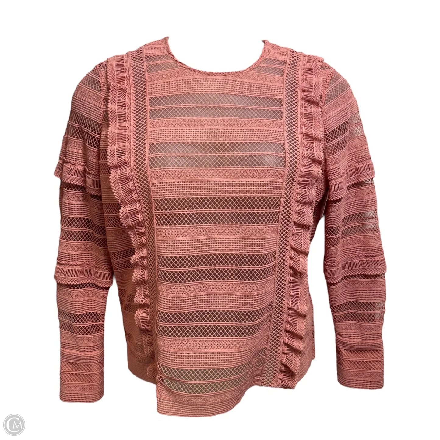 Ruffle Stripe And Grid Guipure Lace Top By Self Portrait In Peach, Size: 10