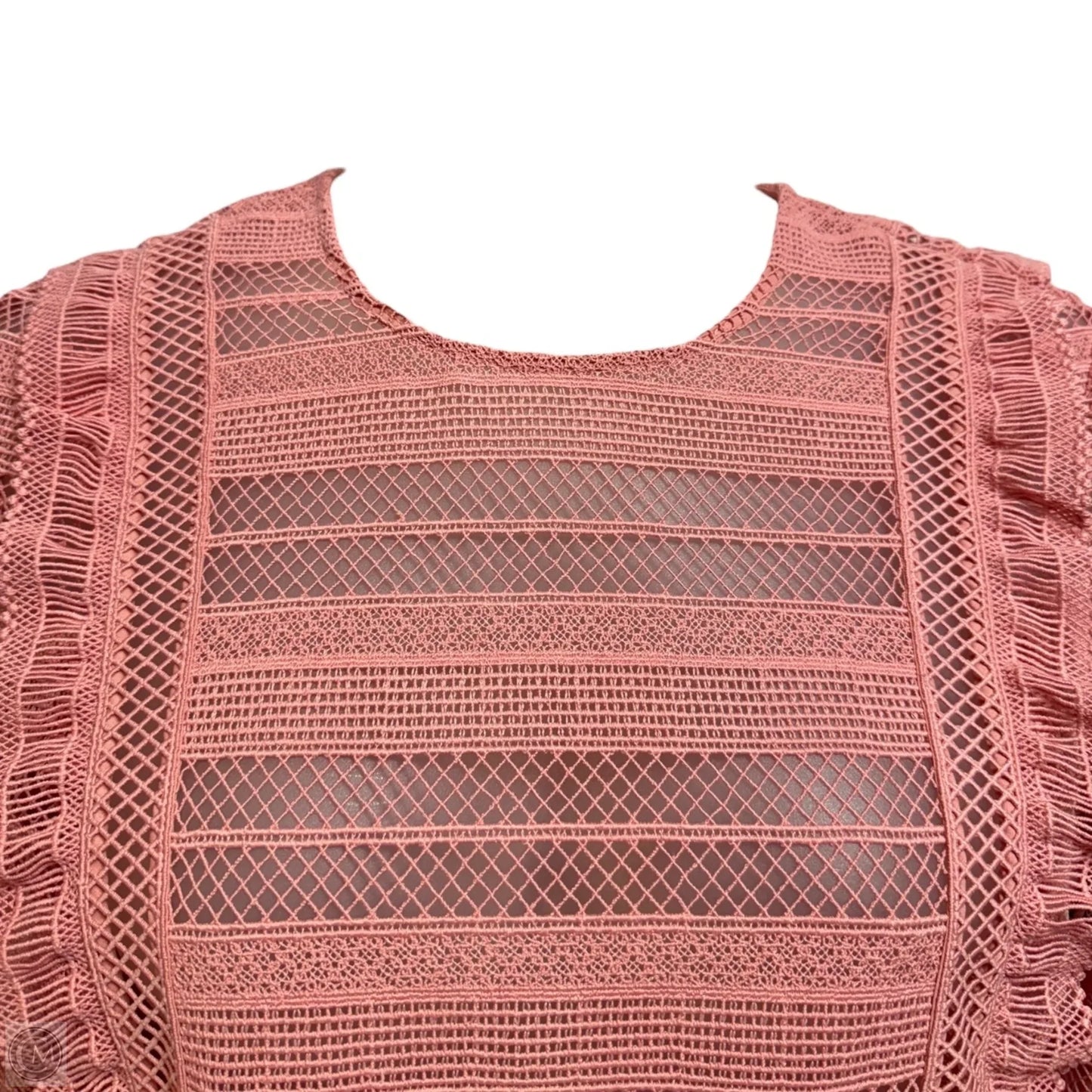 Ruffle Stripe And Grid Guipure Lace Top By Self Portrait In Peach, Size: 10