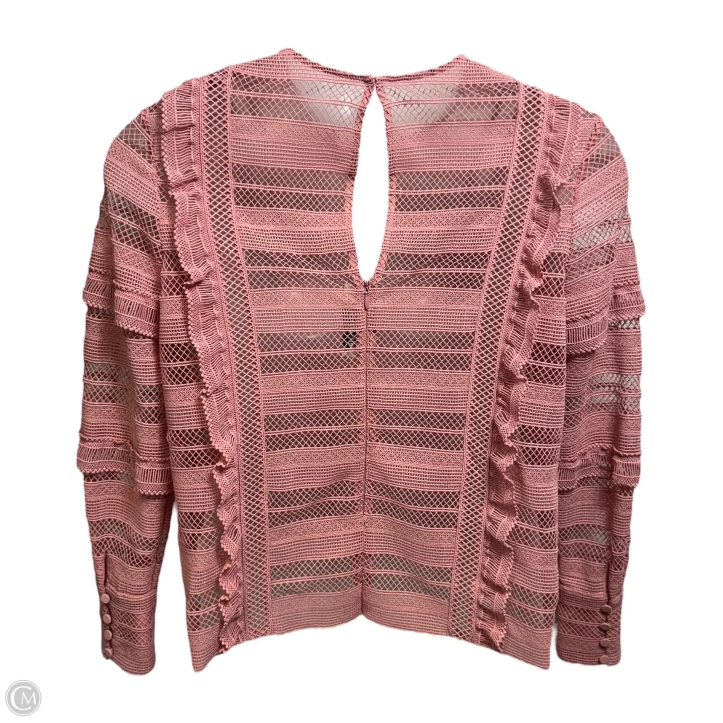 Ruffle Stripe And Grid Guipure Lace Top By Self Portrait In Peach, Size: 10