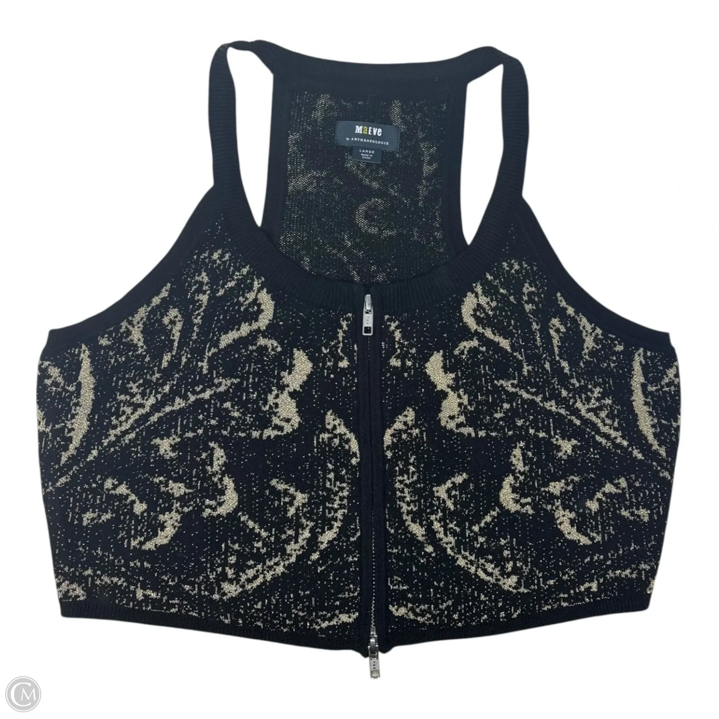 Double Zip Front Sweater Vest By Maeve In Black & Gold, Size: L