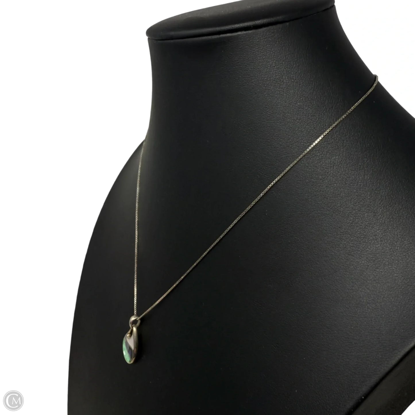 Vintage Sterling Silver 925 Mosaic Inlay Teardrop Pendant Necklace