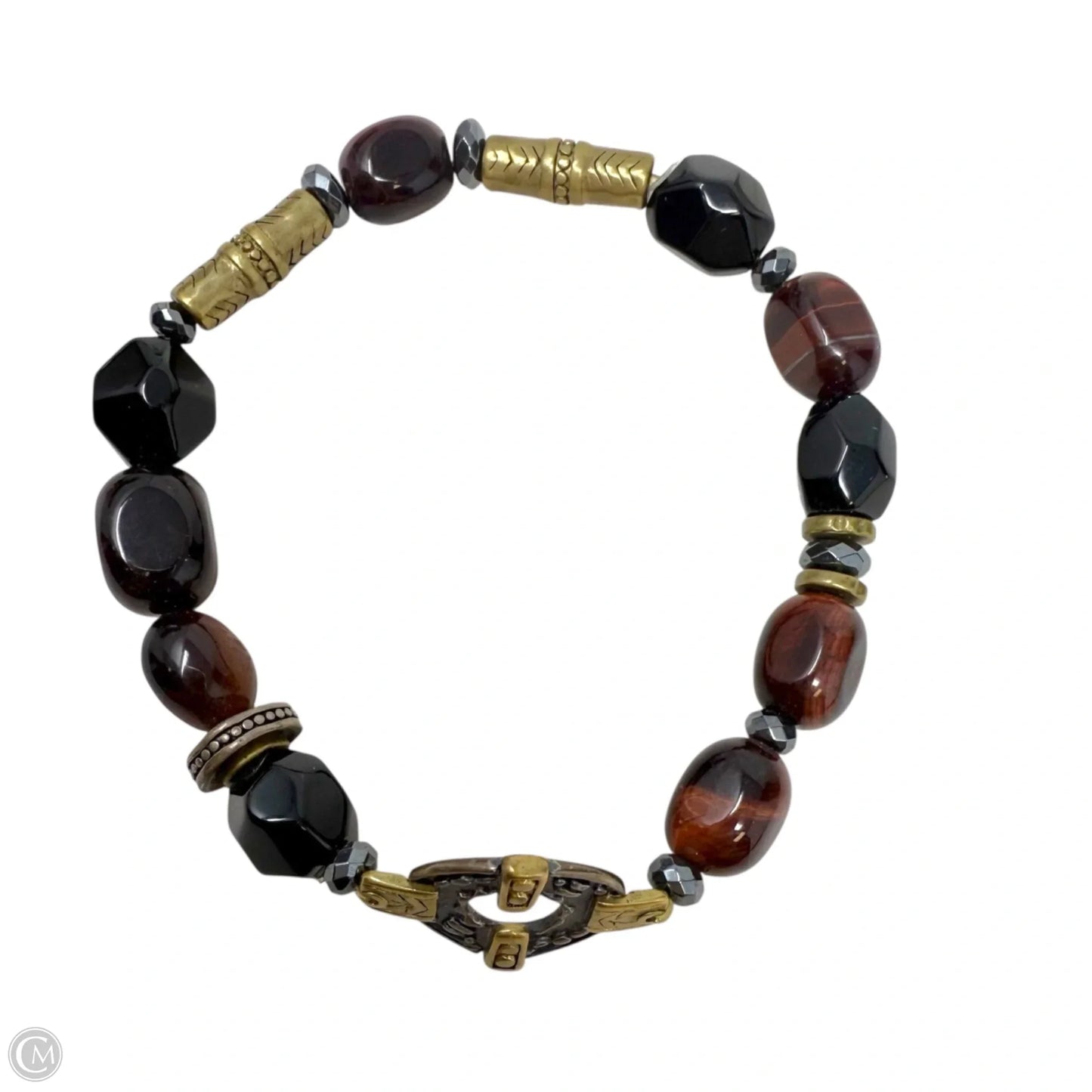 Fired Up Natural Agate, Hematite, Tiger's Eye Stretch Bracelet in Sterling Silver & Brass By Silpada