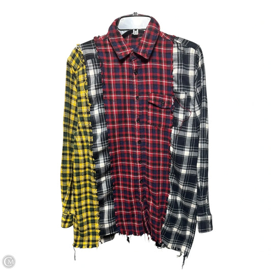 Top Long Sleeve By Fashion Nova In Plaid Pattern, Size: L