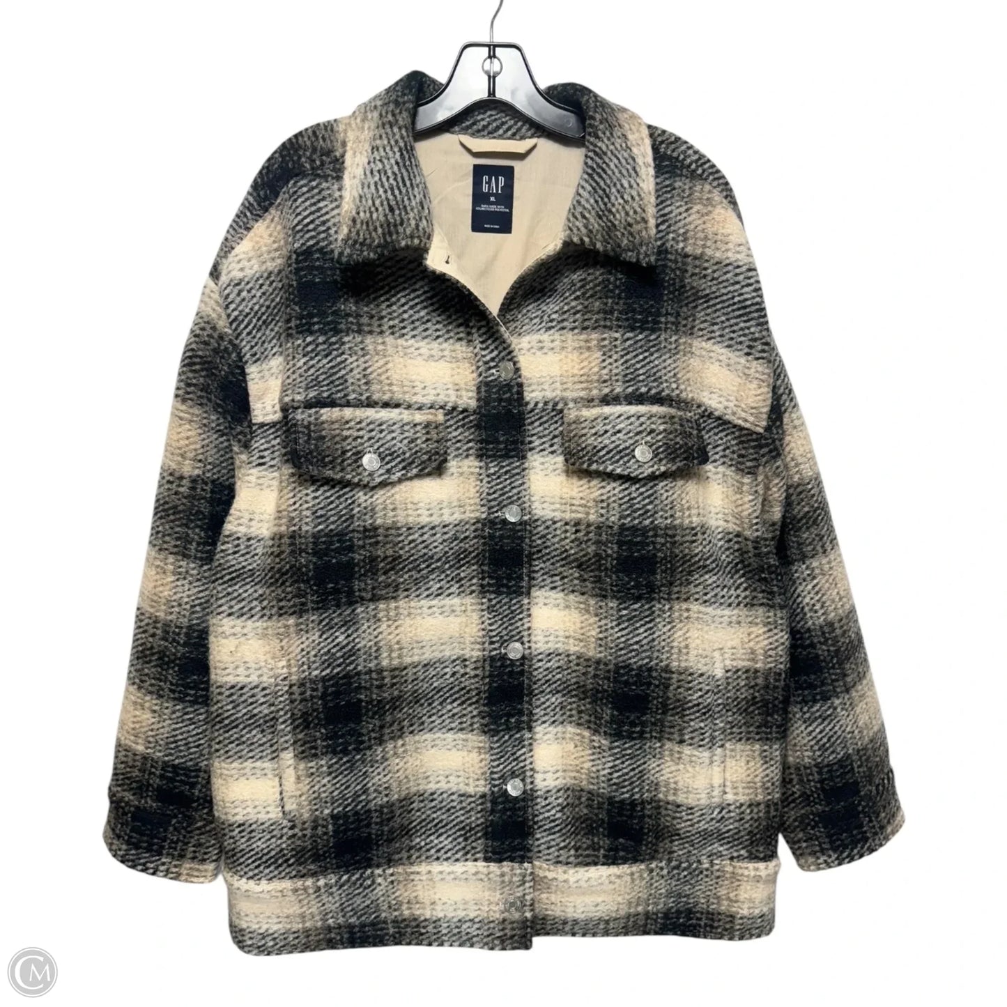 Wool Blend Jacket By Gap In Plaid Pattern, Size: Xl