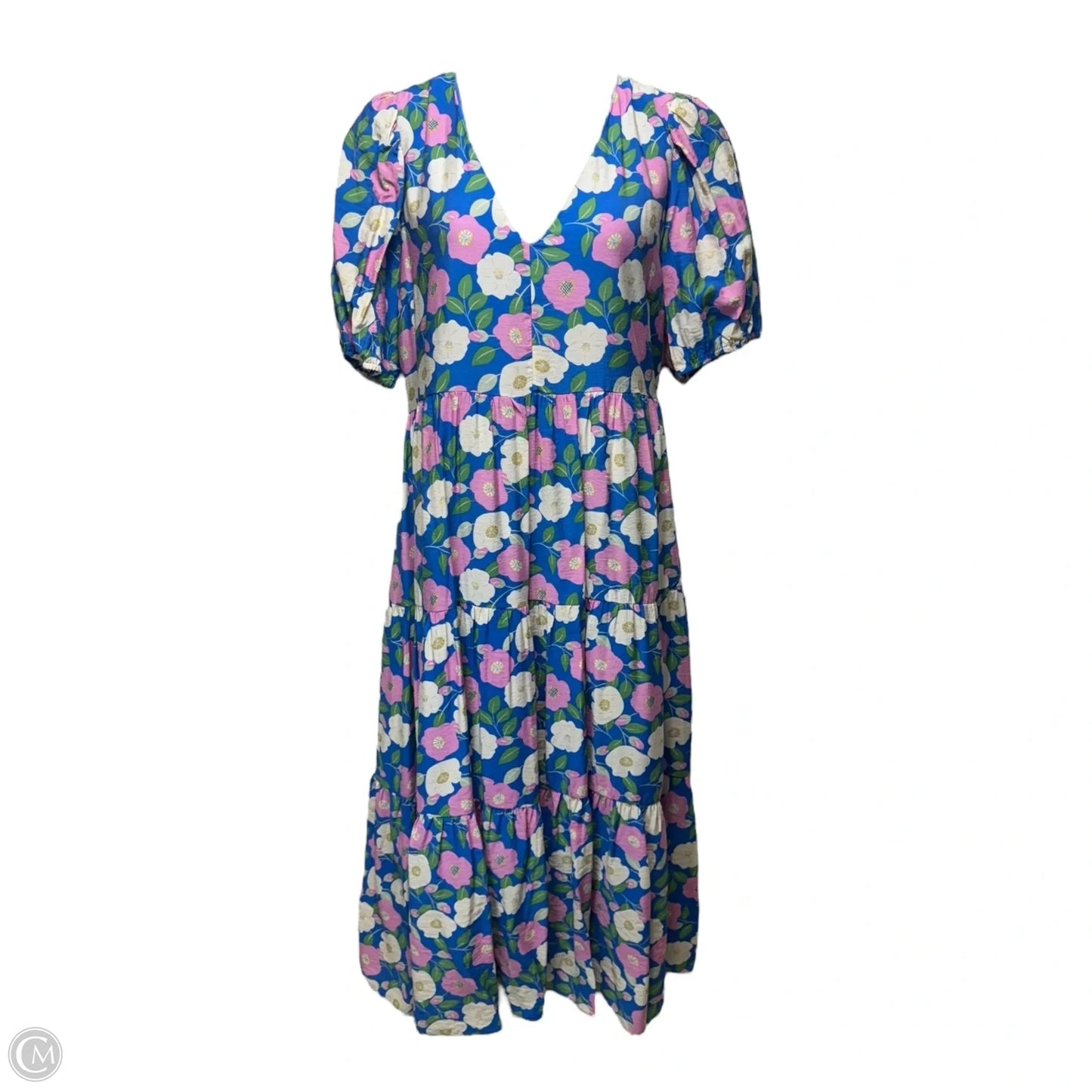 Puff Sleeve Midi Dress By English Factory In Floral Print, Size: 2X