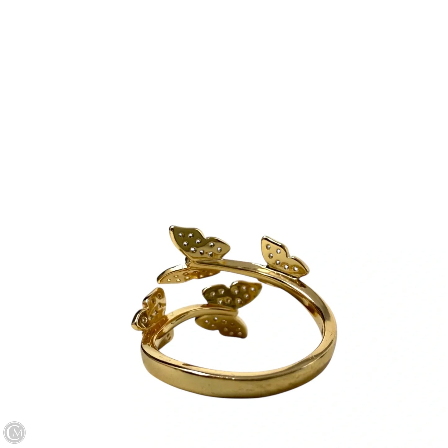 Adjustable Gold Over Sterling Silver CZ Butterfly Ring By FD, Size: 7
