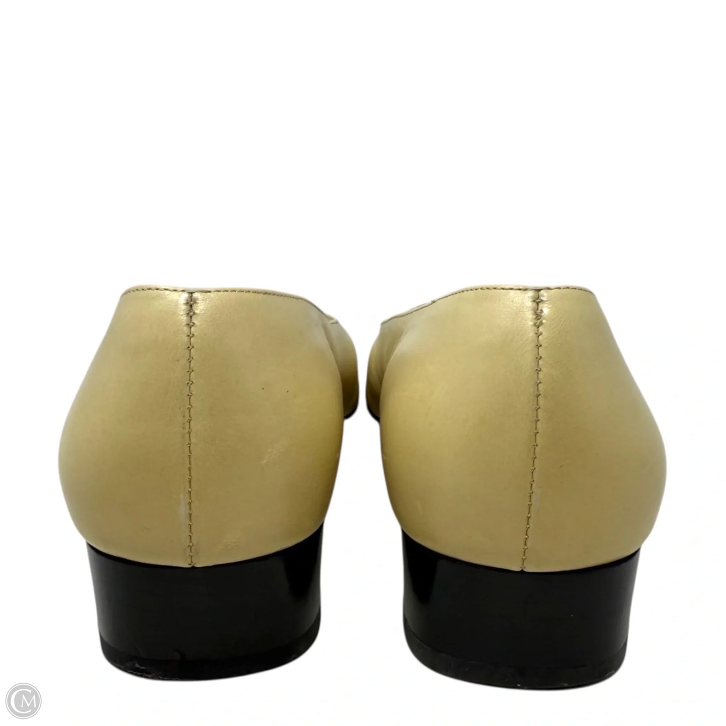 Marissa Leather Cap Toe Pumps Luxury Designer By Ferragamo In Black & Cream, Size: 8