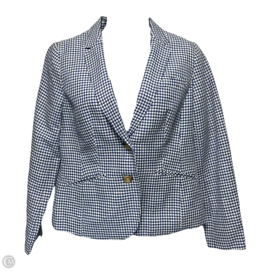 Linen Blend Blazer By Talbots In Blue & White, Size: 6p