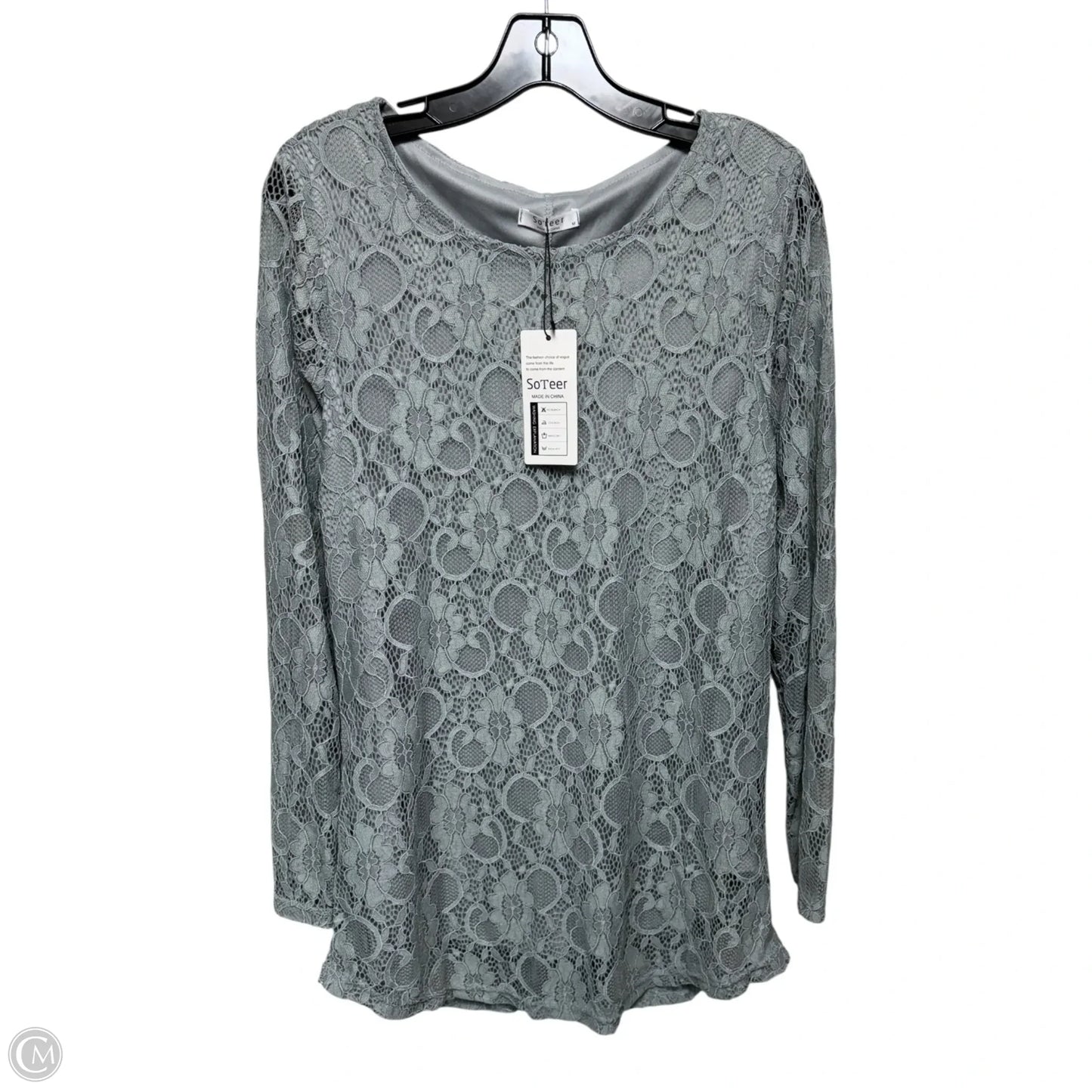 Lace Top Long Sleeve By Soteer In Grey, Size: M