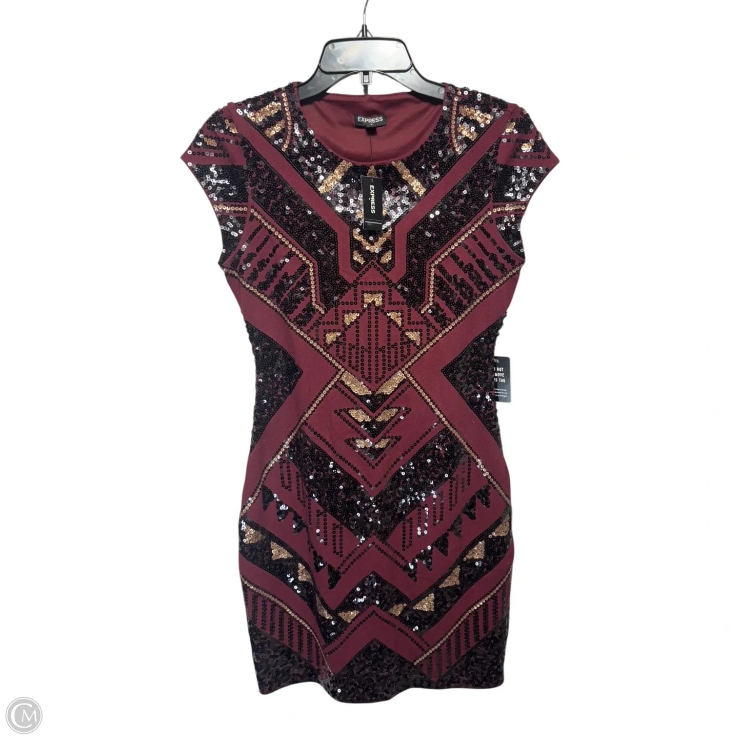 Aztec Sequin Cap Sleeve Sheath Dress By Express In Multi-colored, Size: S