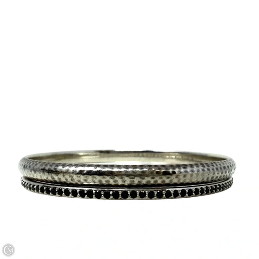 Sterling Silver Hammered & Black Spinel Bangle Bracelet Set By Silpada, Size: 02 Piece Set